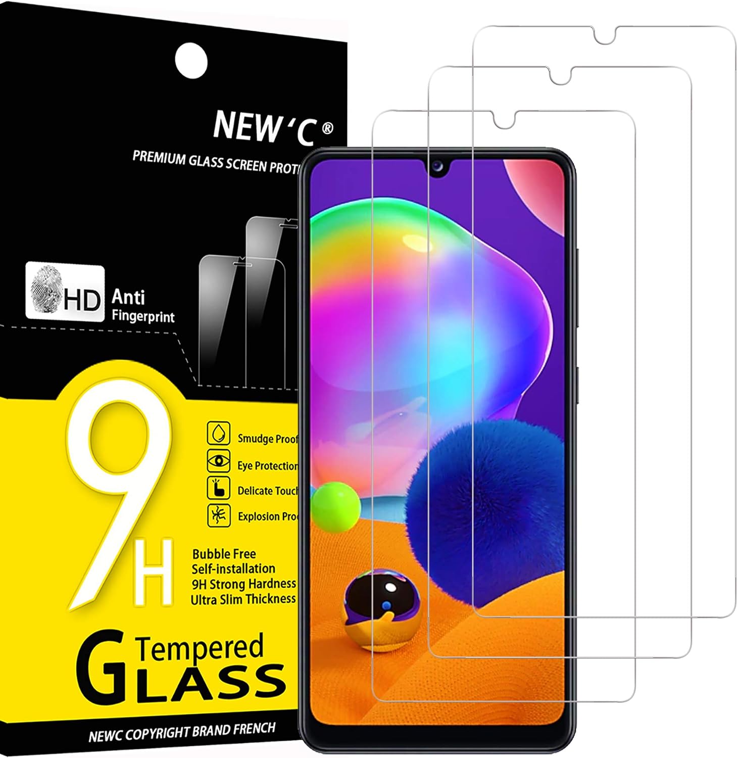 NEW'C [3 Pack] Designed for Samung Galaxy A31 / Galaxy A32 Screen Protector Tempered Glass, Case Friendly Ultra Resistant