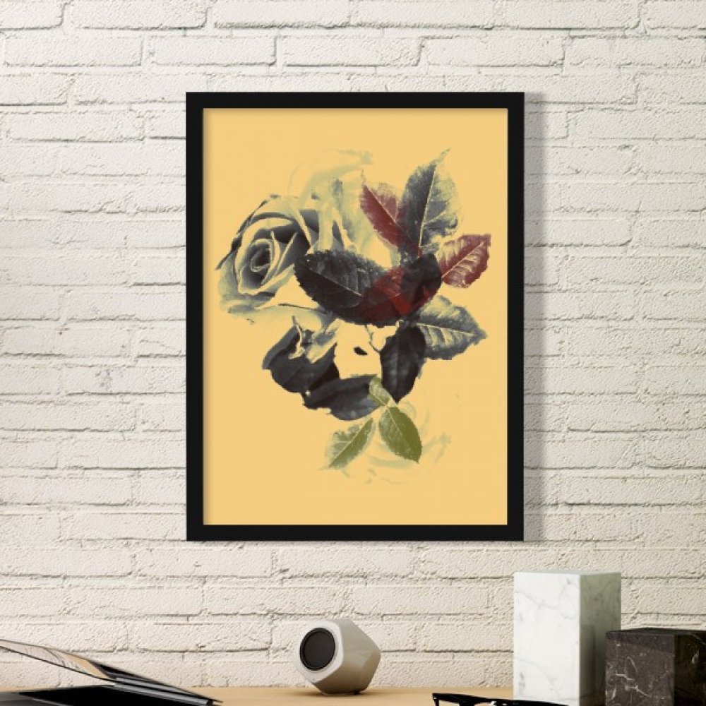 Peinture fleurs roses aquarelle dans son cadre en bois noir pour bureau