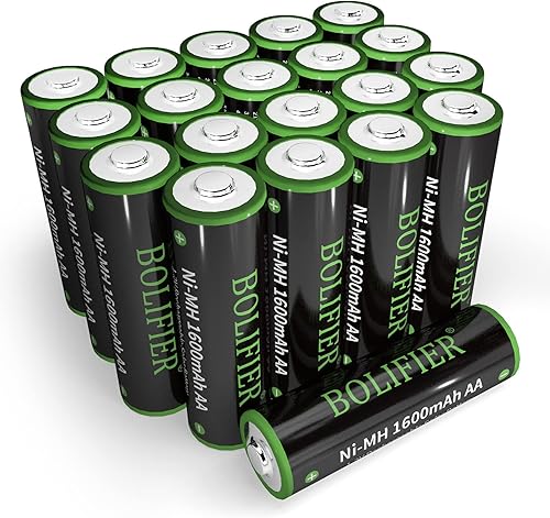 BOLIFIER NiMH - Baterías AA recargables, 1600 mAh de alta capacidad, pilas AA de 1.2 V precargadas doble A para luces solares al aire libre,