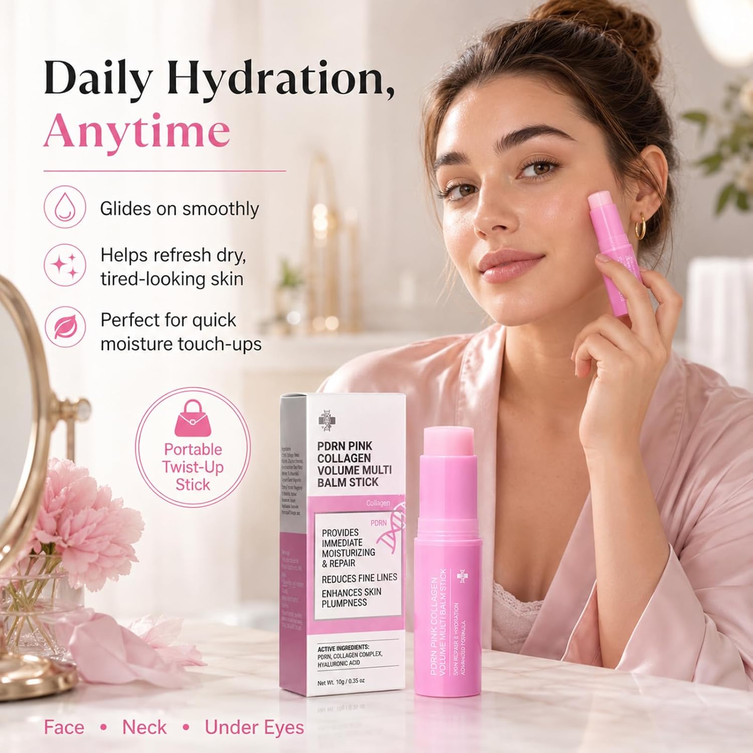 Collagen Volume Multi Balm Stick, Moisturizing Glow Face Balm with Natural Ingredients for Firm Skin, Plumper and Radiant Appearance, Hydrating Calcium Balms Stick for Face, Neck & Under Eyes