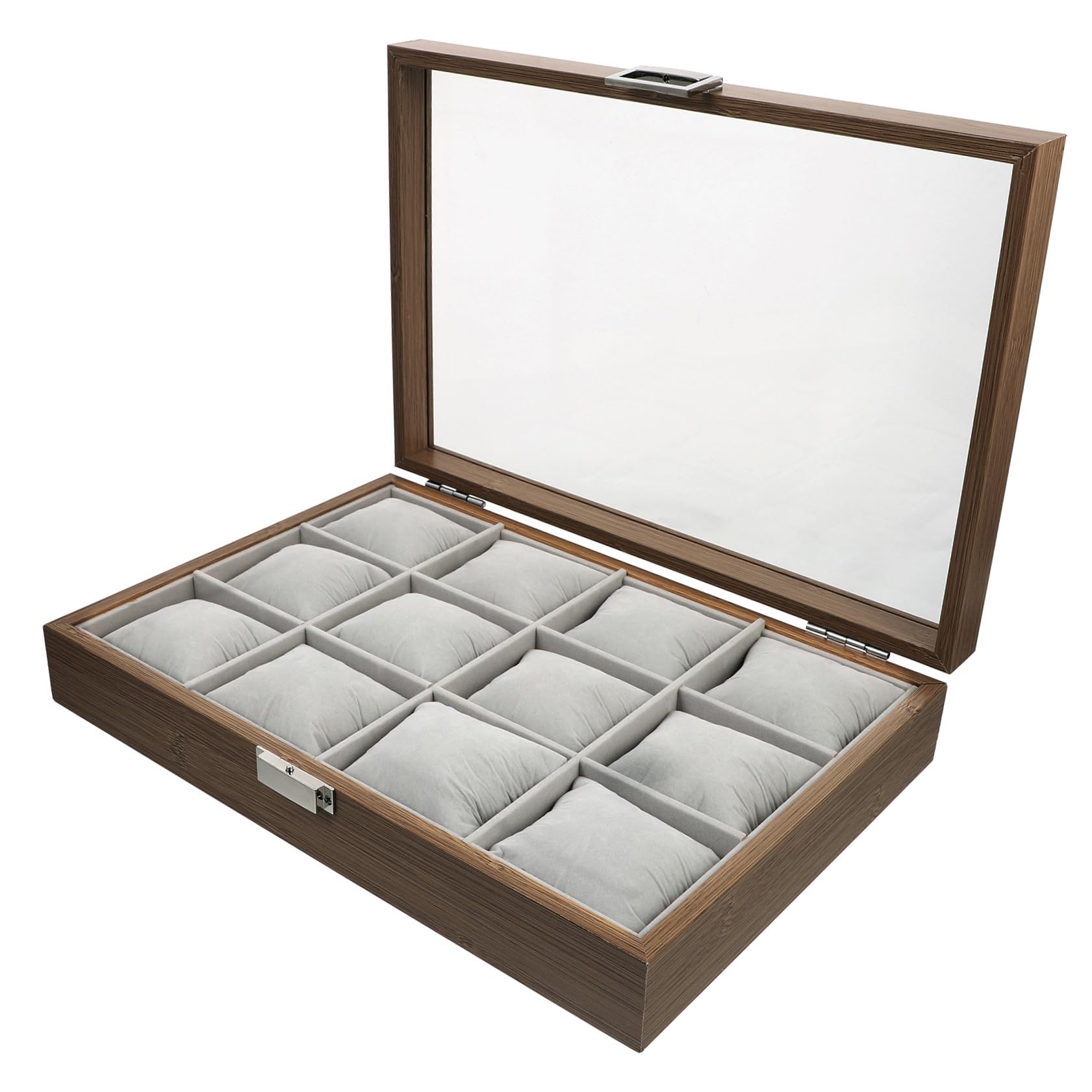 POPETPOP Vassoio Espositore in Legno con 12 Scomparti per Orologi e Braccialetti, Cuscini Morbidi Rimovibili, Organizer Elegante per Uso Personale e Decorazione Casa