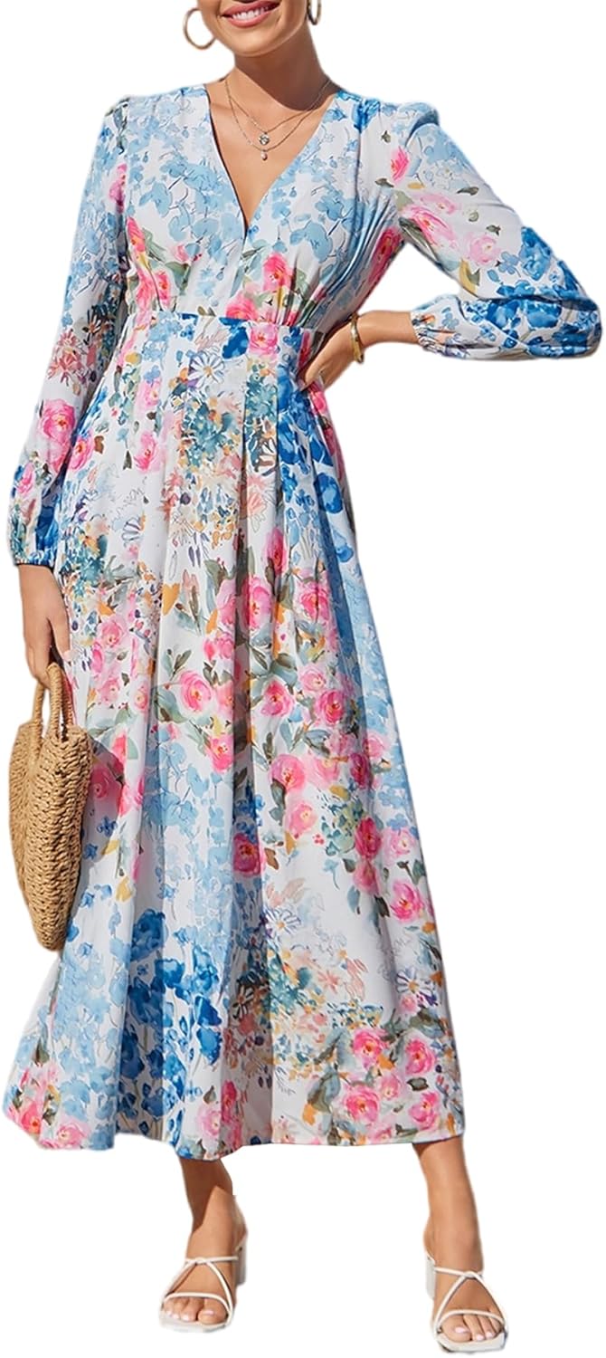 Sissyaki Womens Long Sleeve Summer Maxi Dress 2026 Floral Dress Spring Wedding Guest Dress