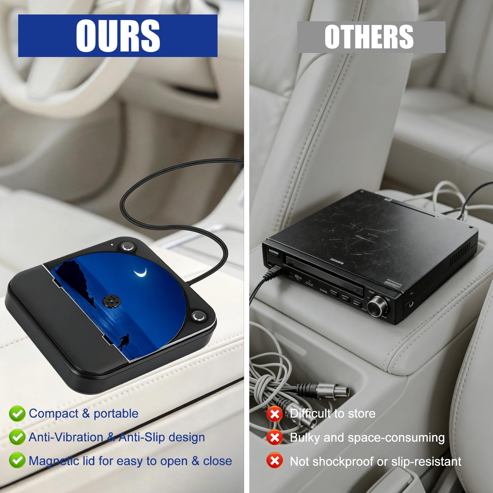 Lecteur CD de Voiture, Lecteur CD Externe Portable Universel (Noir)