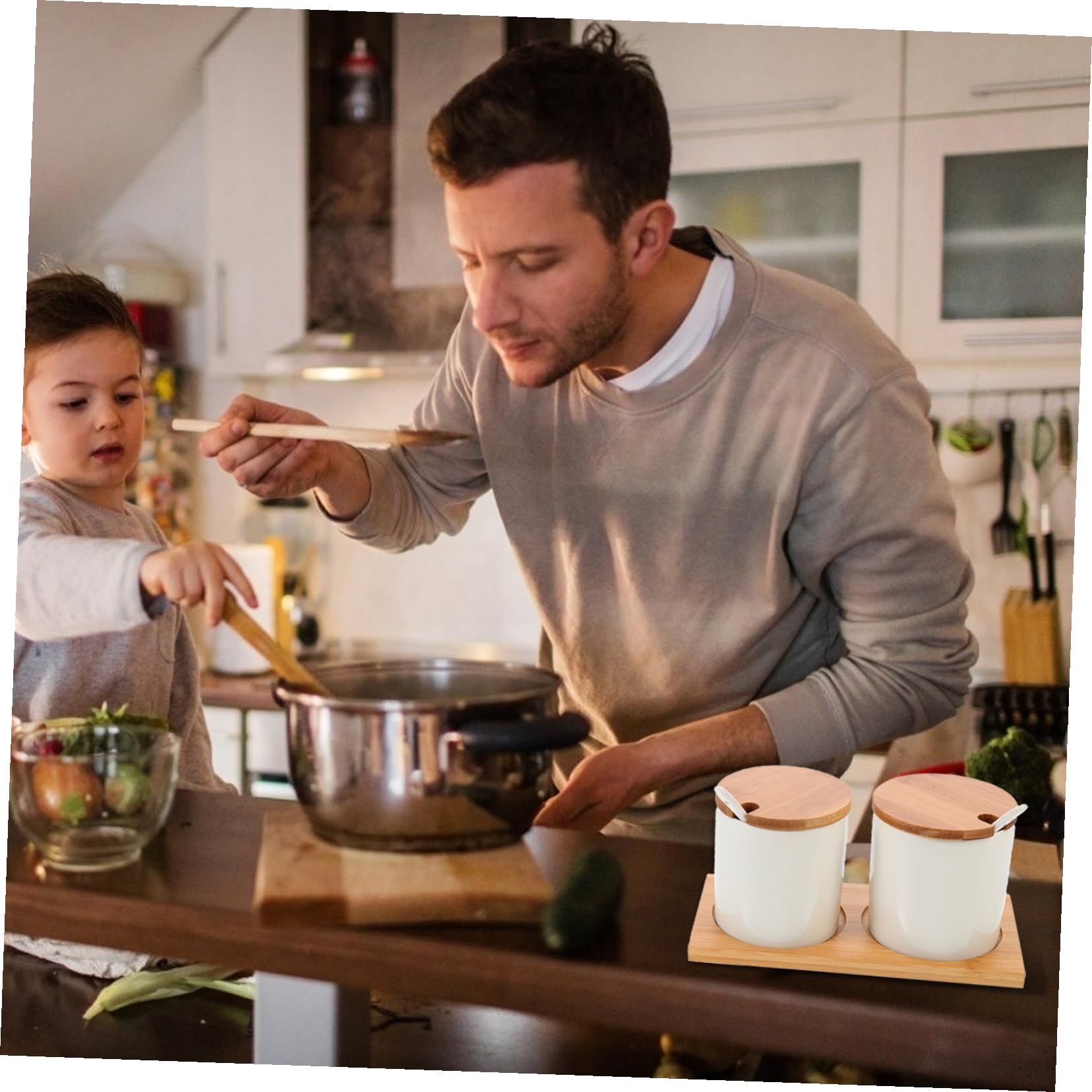 Ciieeo Set di Barattoli Apribile una Mano Resistente ad Alte Temperature in Ceramica Bianca per Spezie per Cucina e Uso Domestico