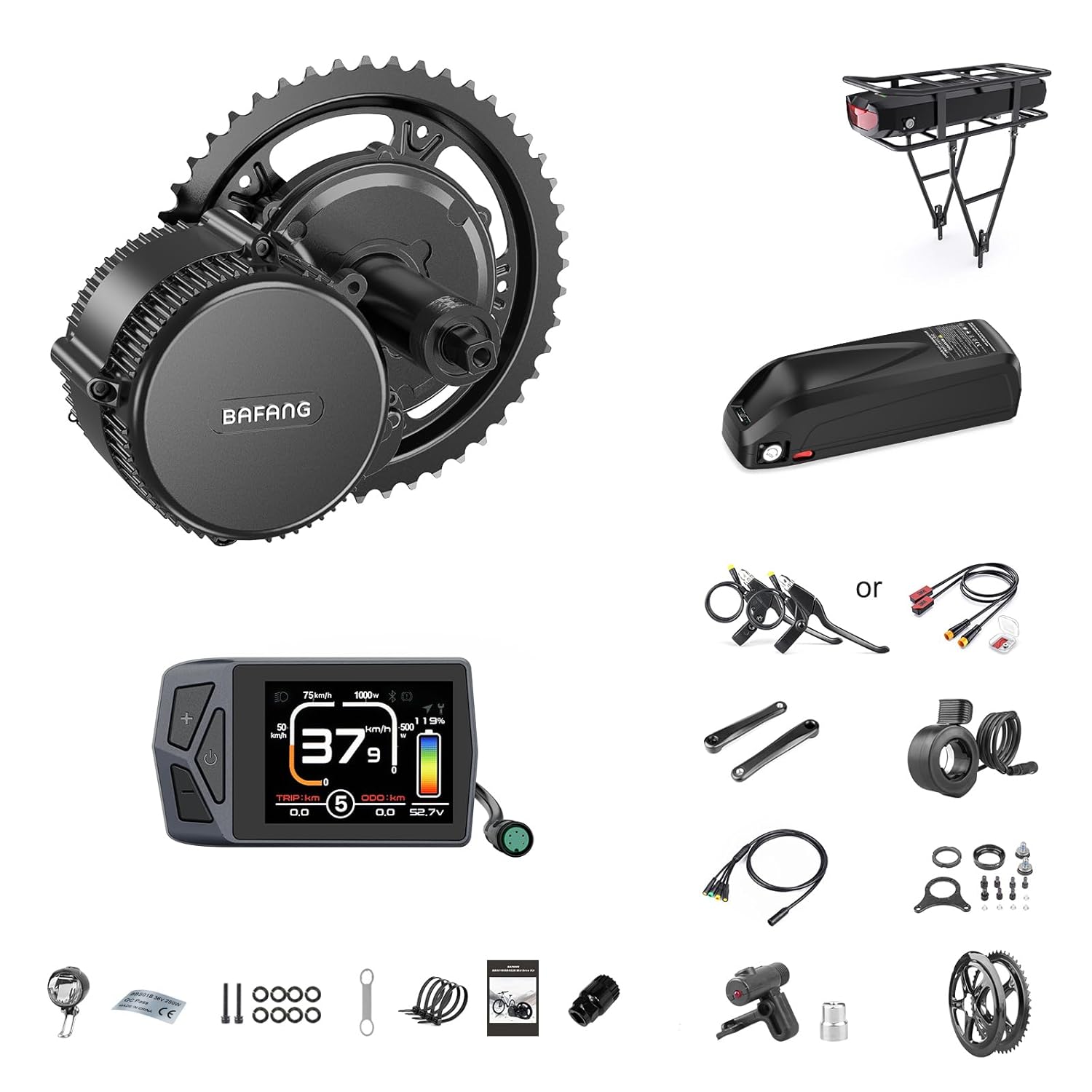 BAFANG BBS02B 48V 750W 100MM Mid Drive Kit with Battery(Optional),Ebike Motor with LCD Display 8fun Mid Drive Electric Bike Conversion Kit for 100MM Bottom Bracket Fat Tire Bike,Snow Bike