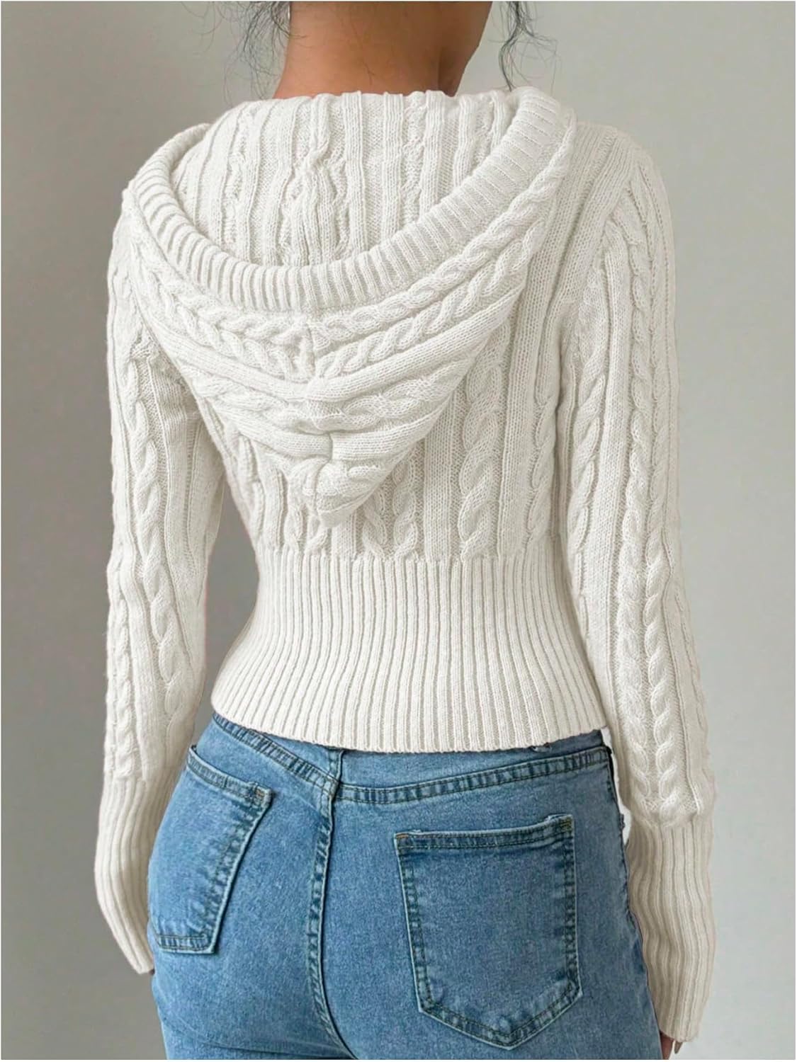 SOLY HUX Women's Crop Cardigan Sweater Cable Knit Zip Up Hoodies Long Sleeve Fall Jacket Y2k Outerwear - Image 2