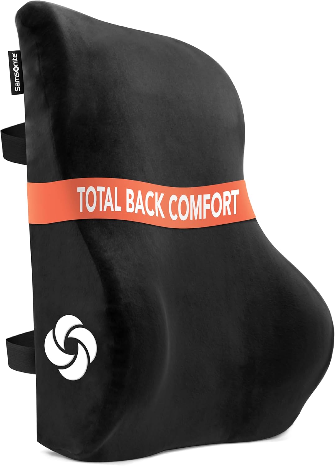 Samsonite Memory Foam Lumbar Support Pillow, Ergonomic Back Cushion for Office Chair, Gaming Chair, Automotive Full Back Support, Home Essentials for Sitting Comfort and Posture Relief, Black