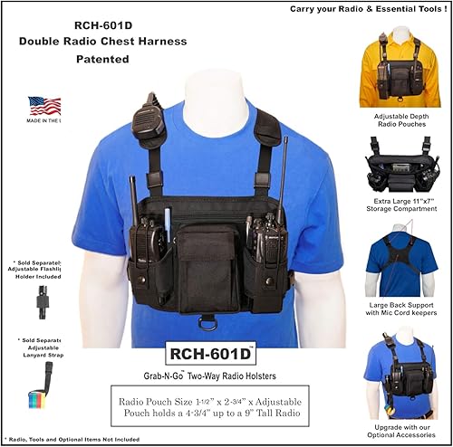 Miniatura 7 de RCH-601D - Funda de radio para el hombro con funda de radio ajustable que se ajustará para adaptarse a una radio de 4-34" hasta 9" de alto.