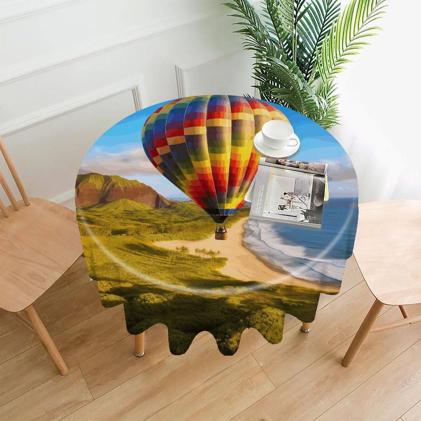 VstaDank Hawaii Hot Air Balloon Table Cloth Fashions Washable Round Tablecloth Decorative Table Cover Comfortable Straight Edge Tablecover for Dining Kitchen Party Outdoor 60 Inch