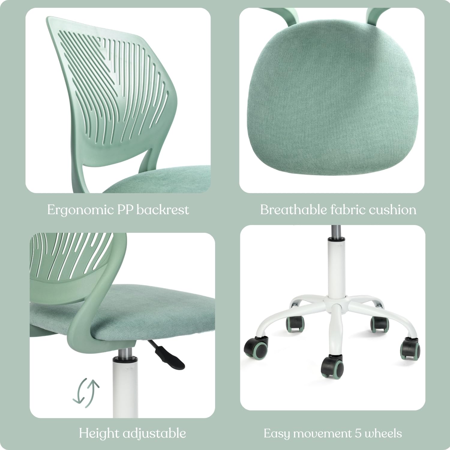 HOMYLIN Bügelstuhl mit Rollen, Ergonomischer höhenverstellbarer Stuhl