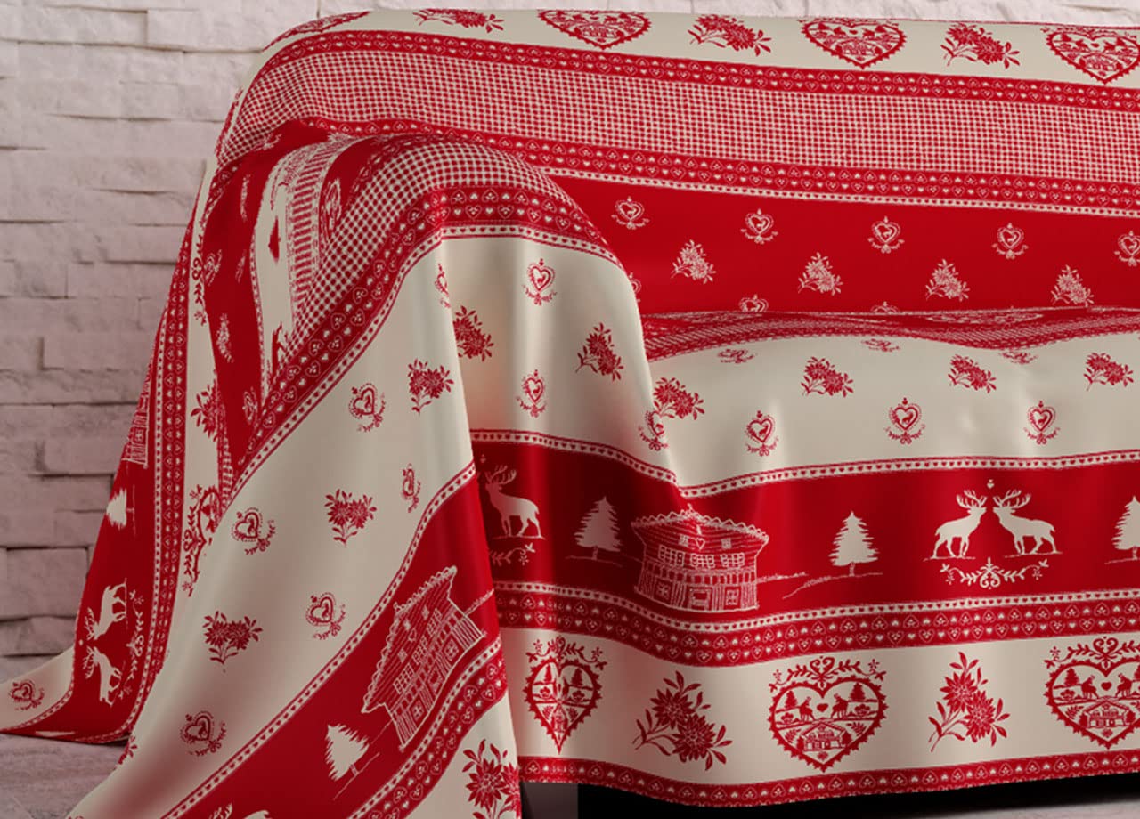 BIANCHERIAWEB Telo Arredo Copritutto Copridivano Grand Foulard In 100% Cotone Fantasia Tirolese Chalet Montagna Disegno Tirolo