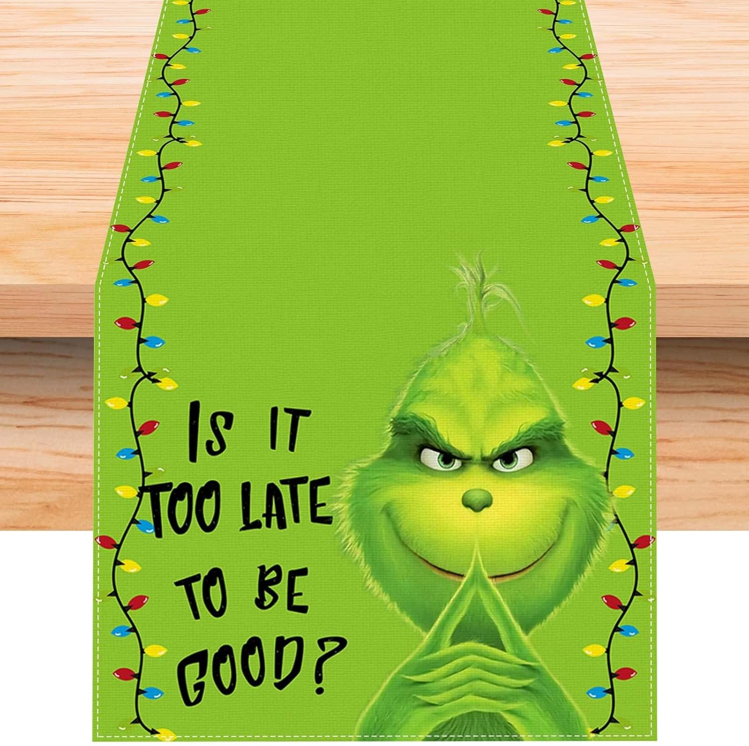 Linen Grinch Christmas Table Runner 72 Inches Long Grinch