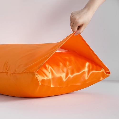 Miniatura 4 de NTBAY Paquete de 2 fundas de almohada estándar de satén para cabello y piel, lujosas y sedosas con cierre de sobre, 20 x 26 pulgadas, color naranja