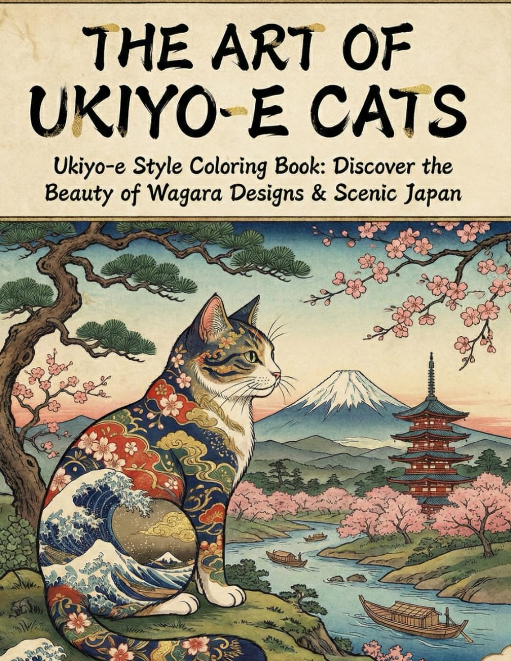 THE ART OF UKIYO-E CATS: Ukiyo-e Style Coloring Book: Discover the Beauty of Wagara Designs & Scenic Japan