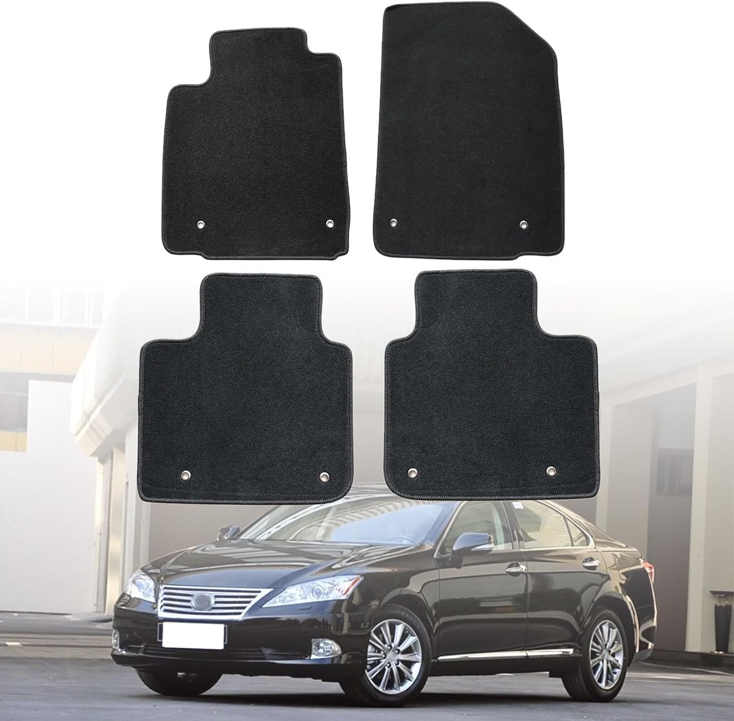 SecosAutoparts 4 Pieces Black Velour Carpet Floor Mats Front & Rear Floor Mats Compatible with Lexus ES350 2007 2008 2009 2010 2011 2012