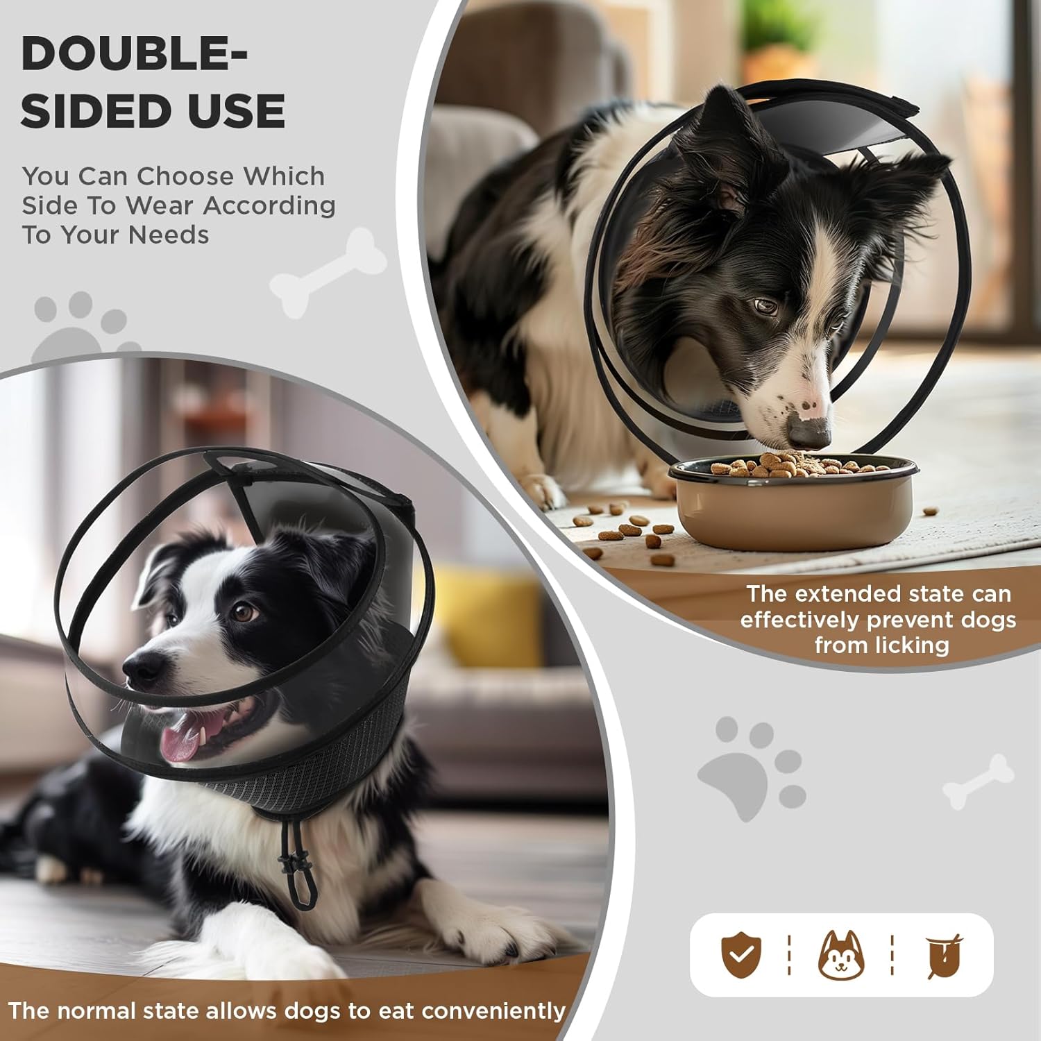 Soft Dog Cone for Dogs After Surgery,Transparent Breathable Dog Cone Collar for Small Large Medium Size Dog,Adjustable Depth Pet Recovery Collars,Elizabethan Collar for Dogs Stop Licking (Black-L)
