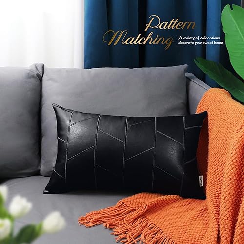 Miniatura 145 de BRAWARM Fundas de almohada de piel sintética de 18 x 18 pulgadas, fundas de almohada de cuero negro, paquete de 2, almohadas decorativas de cuero