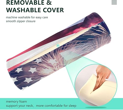 Miniatura 4 de Yuiboo American Flag Blue Independence Day 4th July Celebration Bolster Pillow for Reading Foam Neck Roll Pillow 17 Inch Round Pillow Insert Travel