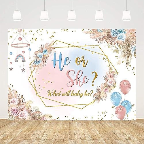 Miniatura 2 de AIBIIN Telón de fondo bohemio de 7 x 5 pies, para revelar género, para él o ella, niño o niña, Qué será el bebé, revelación de género, fondo de