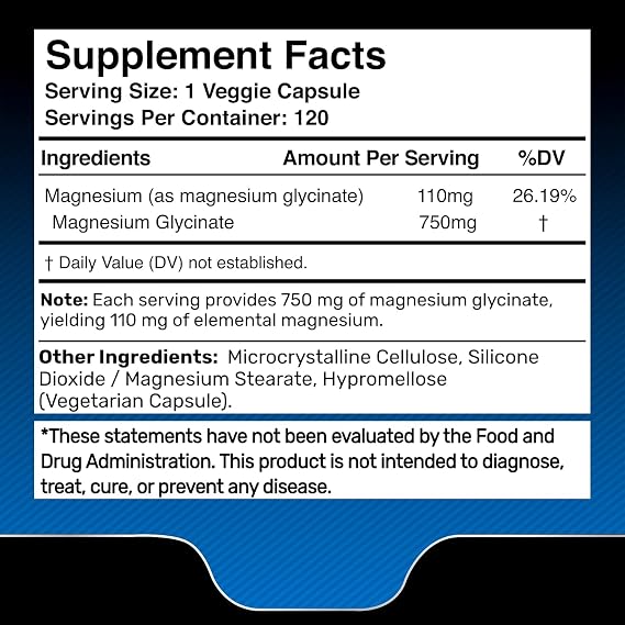 Magnesium Glycinate Capsules - 750mg | 120 Count, Magnesium Supplement for Women and Men - Pure Complex Glicinato De Magnesio, High Absorption, Heart Health, Sleep Supplement - 2 Packs