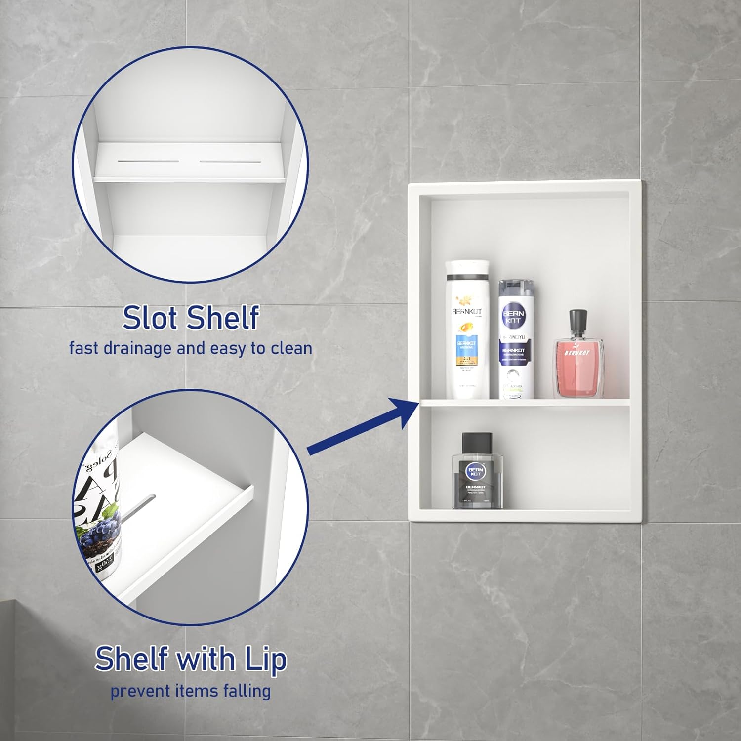 Stainless Steel Shower Niche 18" X 12" White with Aluminum Waterpoof Box No Tile Needed Recessed Niche Shower for Bathroom Wall with 2-Tiers Shelf