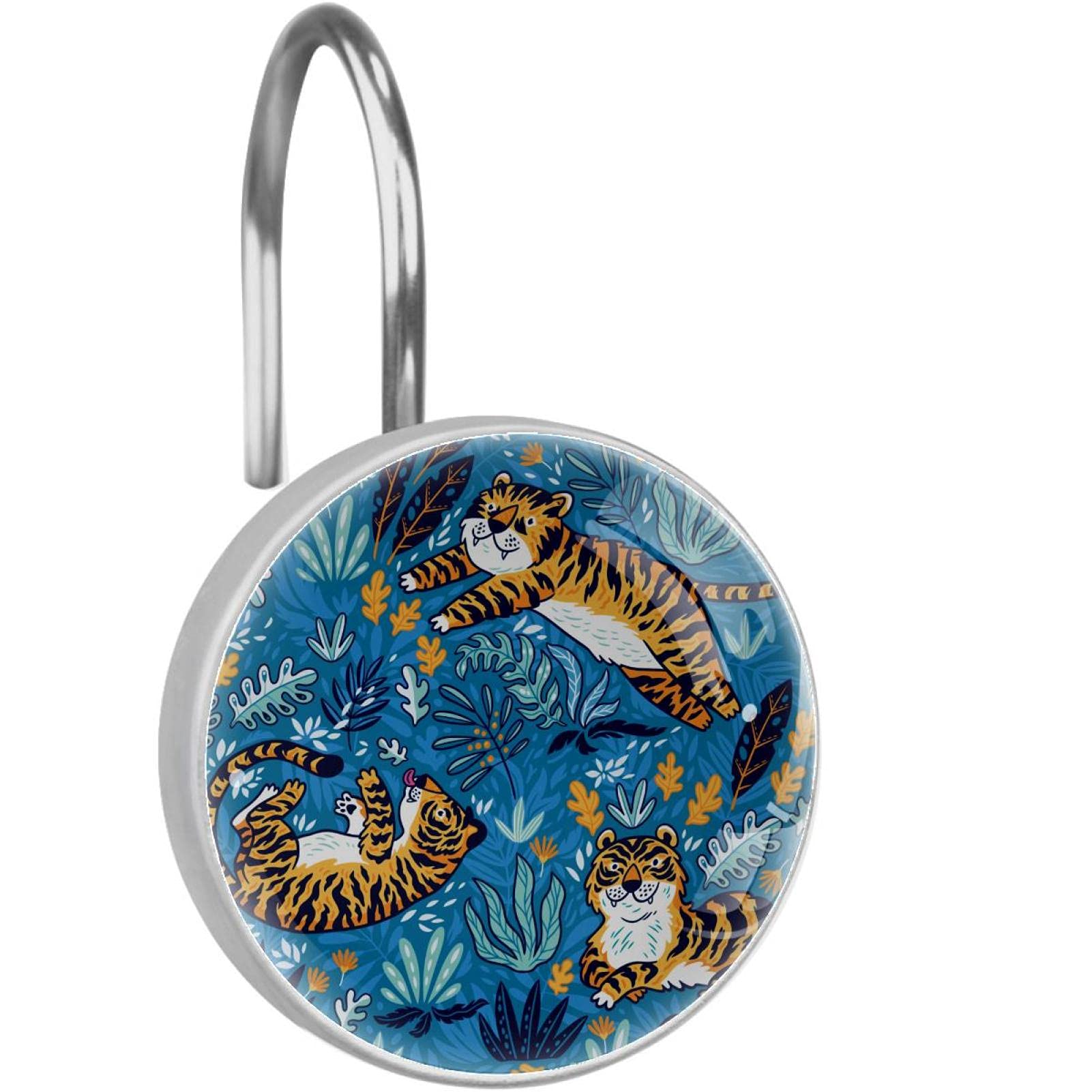 Crochets de rideau de douche bleu tigre lot de 12 pièces antirouille pour la salle de bain