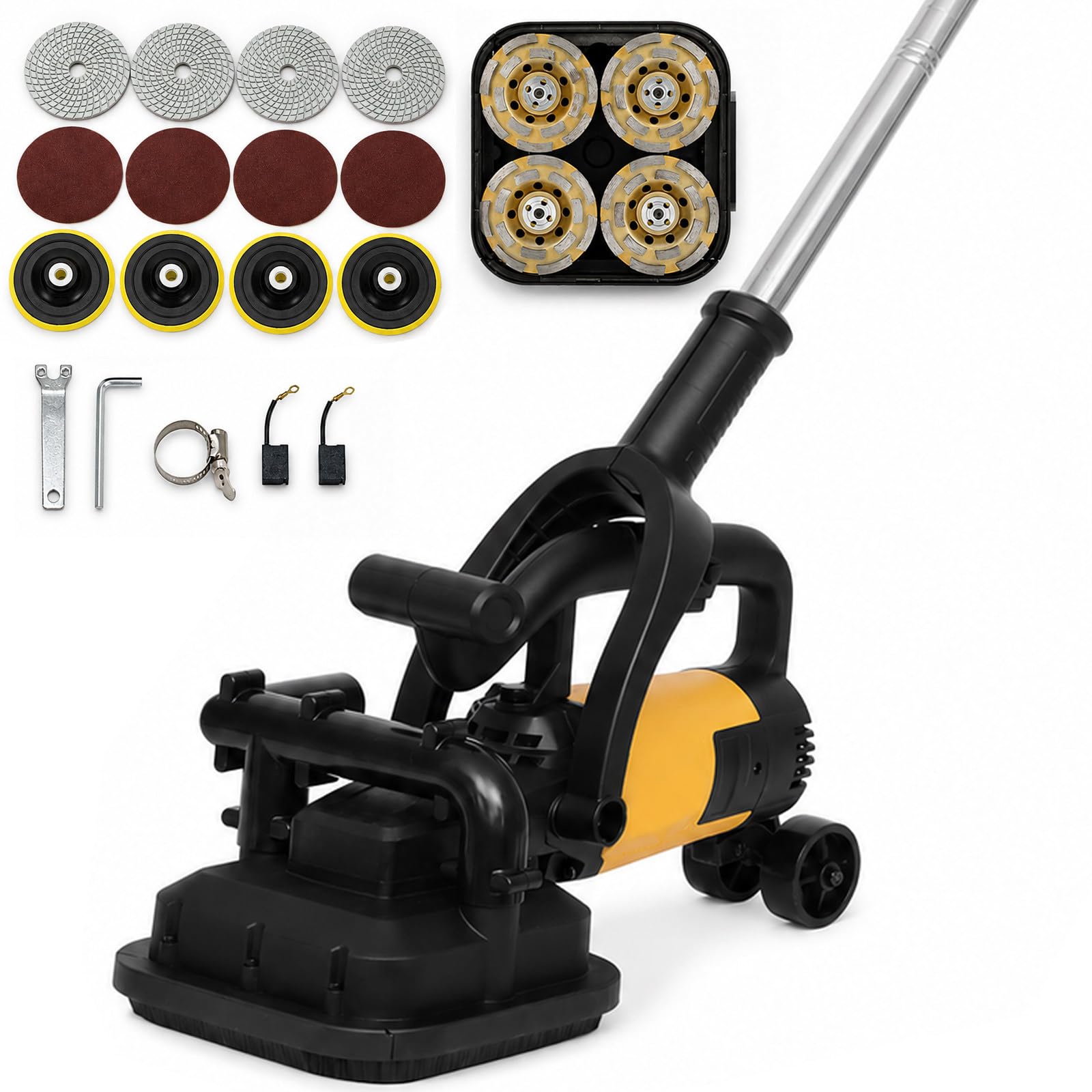 vnmudzeo 3800W Concrete Floor Sander,w/3 Types Sanding Disc,4-Head Diamond Concrete Grinder,for Metal Descaling & Thinset Removing Kit1