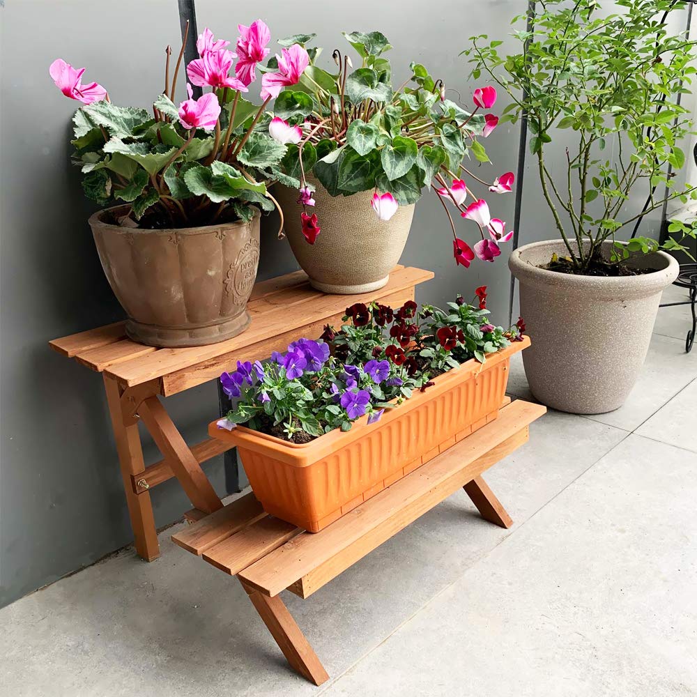 Amazon.co.jp: WORTH GARDEN 木製フラワースタンド二段 (ブラウン
