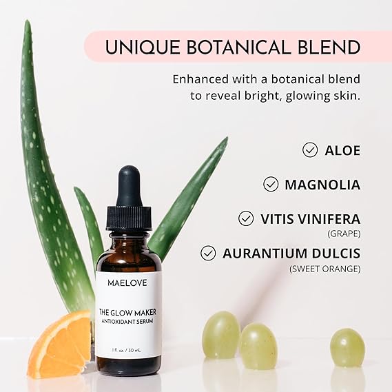 MAELOVE Glow Maker Vitamin C Serum + Stargaze مجموعة مصل الريتينول المحسنة - ثنائي نهاري وليلي للبشرة المشعة والسلسة مع حمض الهيالورونيك وحمض الفيروليك والنباتات المهدئة