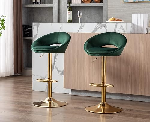 Miniatura 19 de Juego de 2 taburetes de bar giratorios de terciopelo con respaldo abierto, altura de barra ajustable tapizada, taburetes de bar modernos de altura