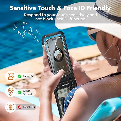 Miniatura 5 de UNBREAKcable Funda impermeable IPX8 para teléfono, paquete de 2 unidades, doble espacio, impermeable, para iPhone 15 16 Pro Max de hasta 7 pulgadas,