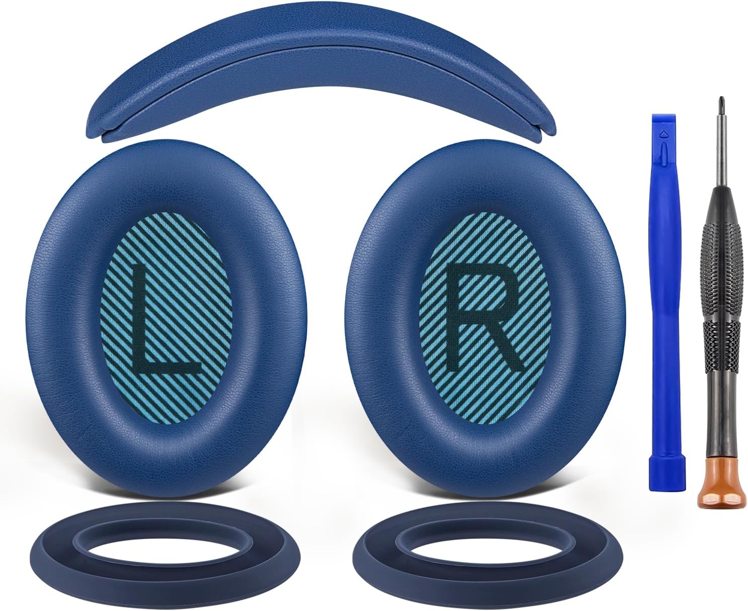SOULWIT Replacement Kit for Bose SoundTrue Around-Ear II (Sound True AE2) Headphones, Ear Pads Cushions + Headband + Silicone Earpads Cover Protector - Sapphire Blue(Blue Scrims)
