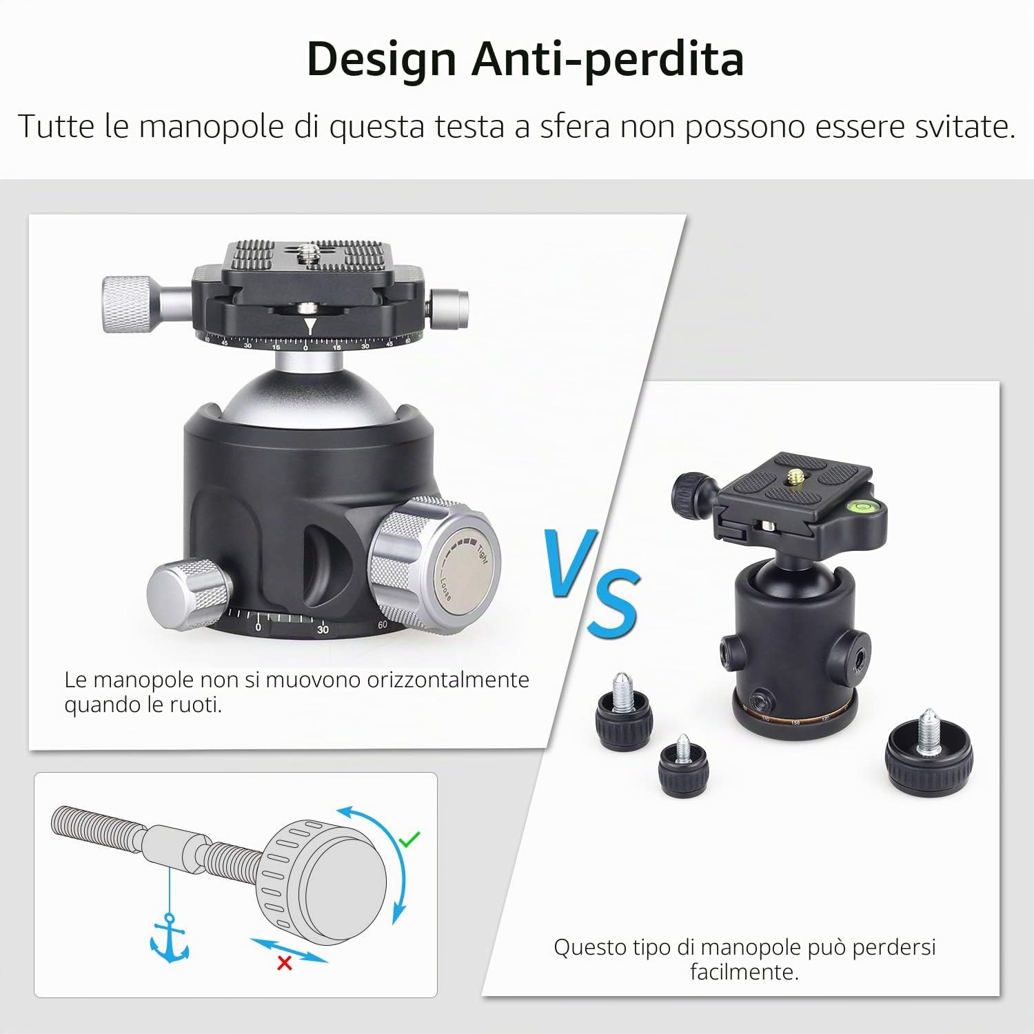 ARTCISE Testa a sfera per impieghi gravosi, testa per treppiede a doppio profilo panoramico da 52 mm e 2 piastre a sgancio rapido da 1/4 di pollice per treppiede DSLR Carico massimo 30 kg