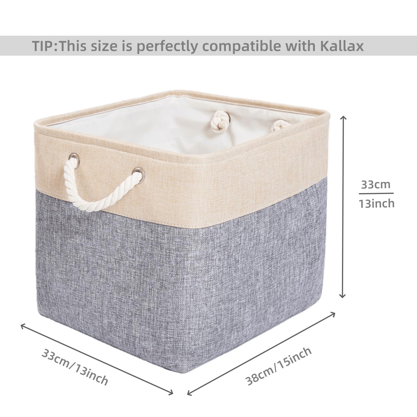 Mangata Cube Opbergdozen 33x38x33 cm, Grote Stoffen Opbergmanden voor Kleding Bins, Mandjes, Speelgoed (Licht Khaki/Crème Wit, 1 stuk Mangata Cube Opbergdozen 33x38x33 cm, Grote Stoffen Opbergmanden voor Kleding Bins, Mandjes, Speelgoed (Licht Khaki/Crème Wit, 1 stuk