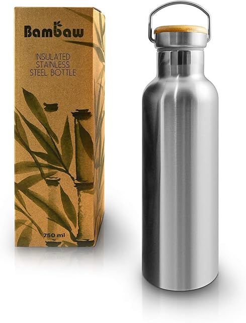 Bambaw Insulated Water Bottle | Stainless Steel Water Bottle 1000 ml | Eco Friendly Reusable Bottle | Leakproof and Plastic Free metal water bottle| Keeps Hot and Cold Drinks | Eco Water bottle