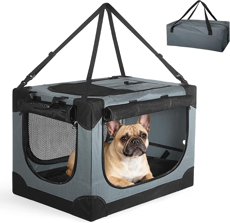 Caixa de Transporte Dobrável para Cães Pequenos Crazydeer, Tecido Cinza, 60 x 42 x 42 cm