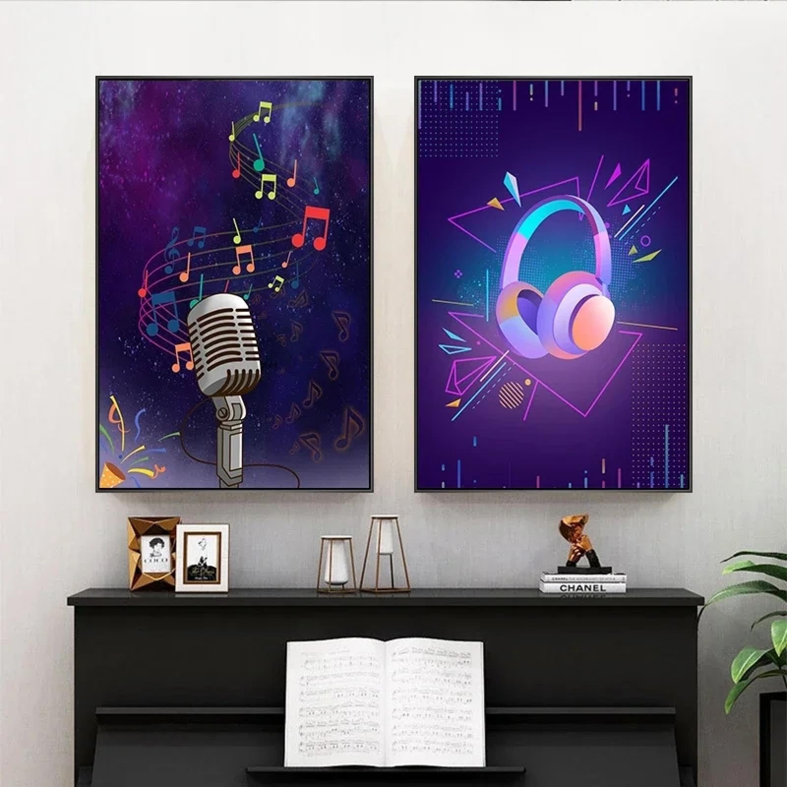 MAIMANG Street Graffiti Hip Hop Musica Poster Chitarra Nota Ragazza Ragazzo Stampa Tela Dipinto Casa Soggiorno Parete Arte Decorazione 60x90cmx2 cornice