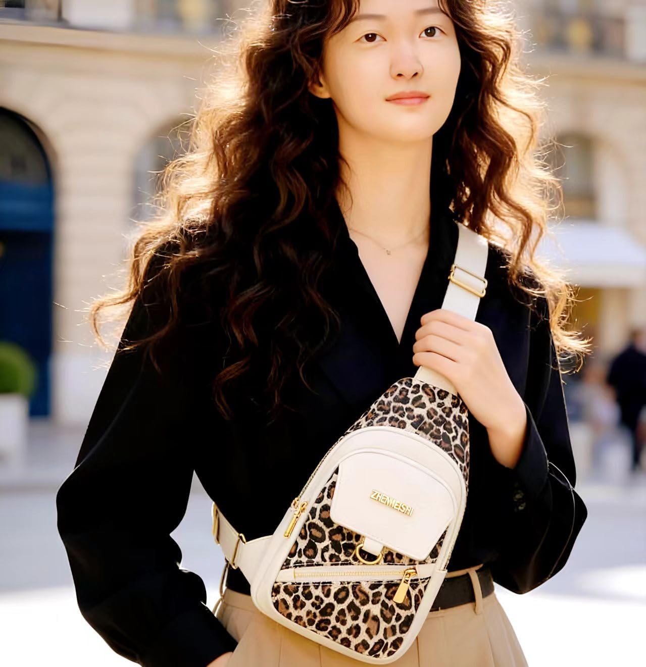 Leopard Print Sling Bag for Women Lightweight Crossbody Chest Bag Fanny Pack with Multi Pockets for Travel | Retro Leopard Print, Stylish, Lightweight