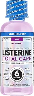 Total Care Alcohol-Free Mild Mouthwash, 6 Benefit Oral Rinse to Help Kill 99.9% of Germs That Cause Bad Breath, Strengthen Enamel, Mild Mint Flavor, 95 mL