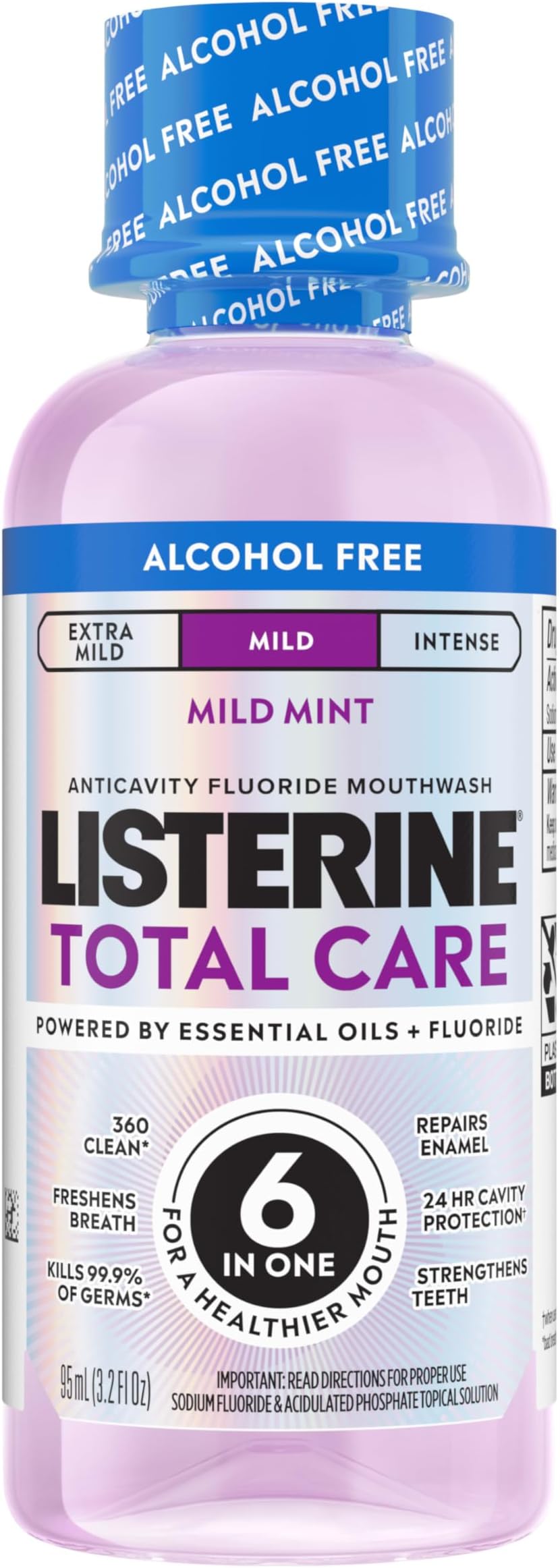 Total Care Alcohol-Free Anticavity Mouthwash, 6 Benefit Fluoride Mouthwash for Bad Breath and Enamel Strength, Fresh Mint Flavor, Travel Size, 3.2 fl. oz (Pack of 12)12