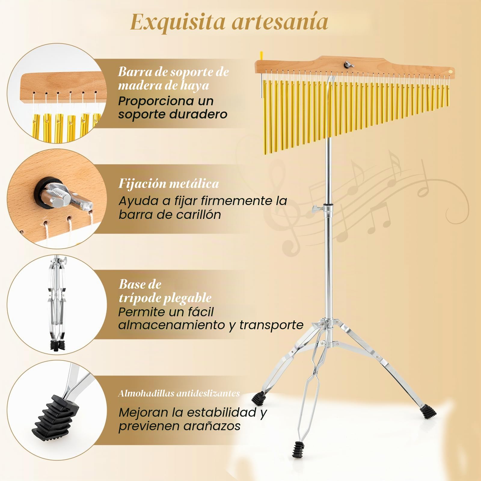 KOMFOTTEU Carillón de Viento de 36 Barras, Campana Musical de Aluminio con Trípode Ajustable, Campana Tubular con Palo y Bolsa de Transporte, Instrumento de Percusión, Bar Chimes para Principiantes