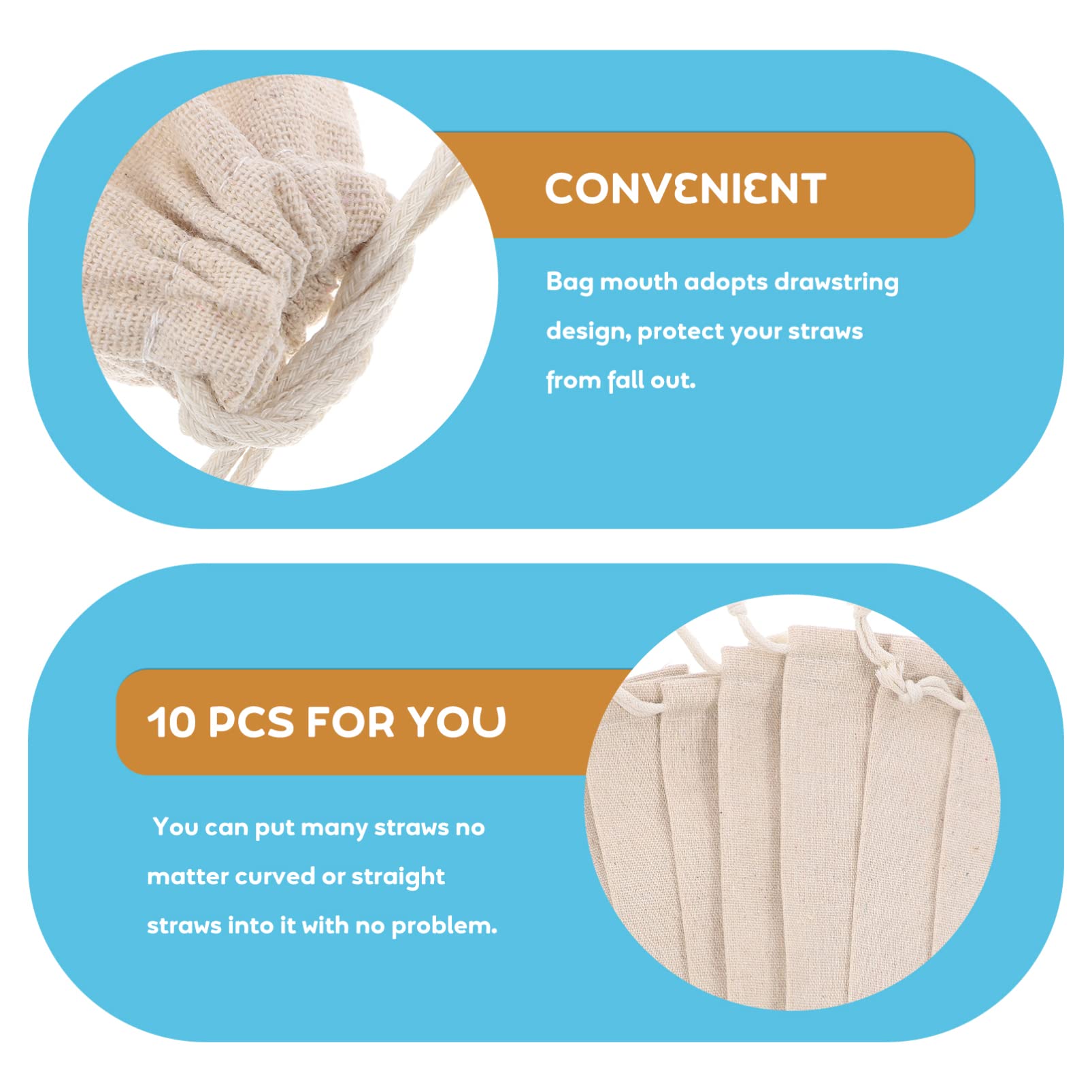 HOLIDYOYO Stainless Steel Straws Storage: 10 Pcs Cotton Linen Straw Pouch Bag Straw Carrier Pouch Compact Straw Carrying Case