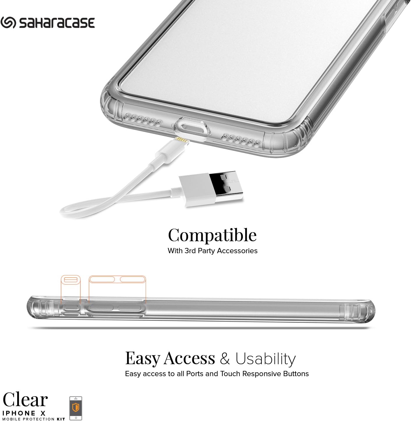 iPhone XS Case, SaharaCase Protective Kit Bundle with [ZeroDamage Tempered Glass Screen Protector] Rugged Protection Anti-Slip Grip [Shockproof Bumper] Anti-Scratch Back Slim Fit iPhone 10 - Clear