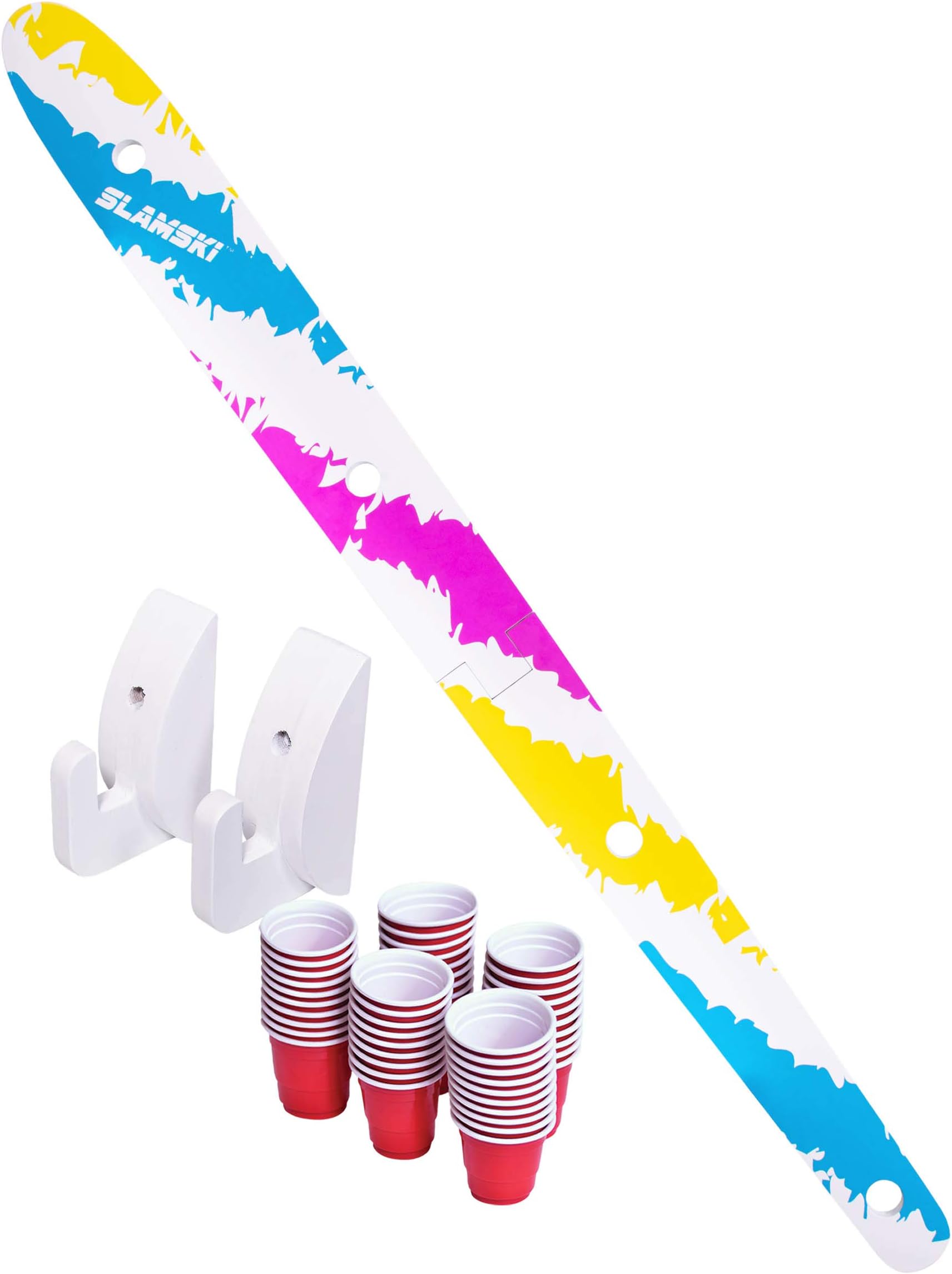 P&P Imports LLC GoPong Slamski | Retro 4 Person Drinking Ski with 50 Plastic Shot Glasses