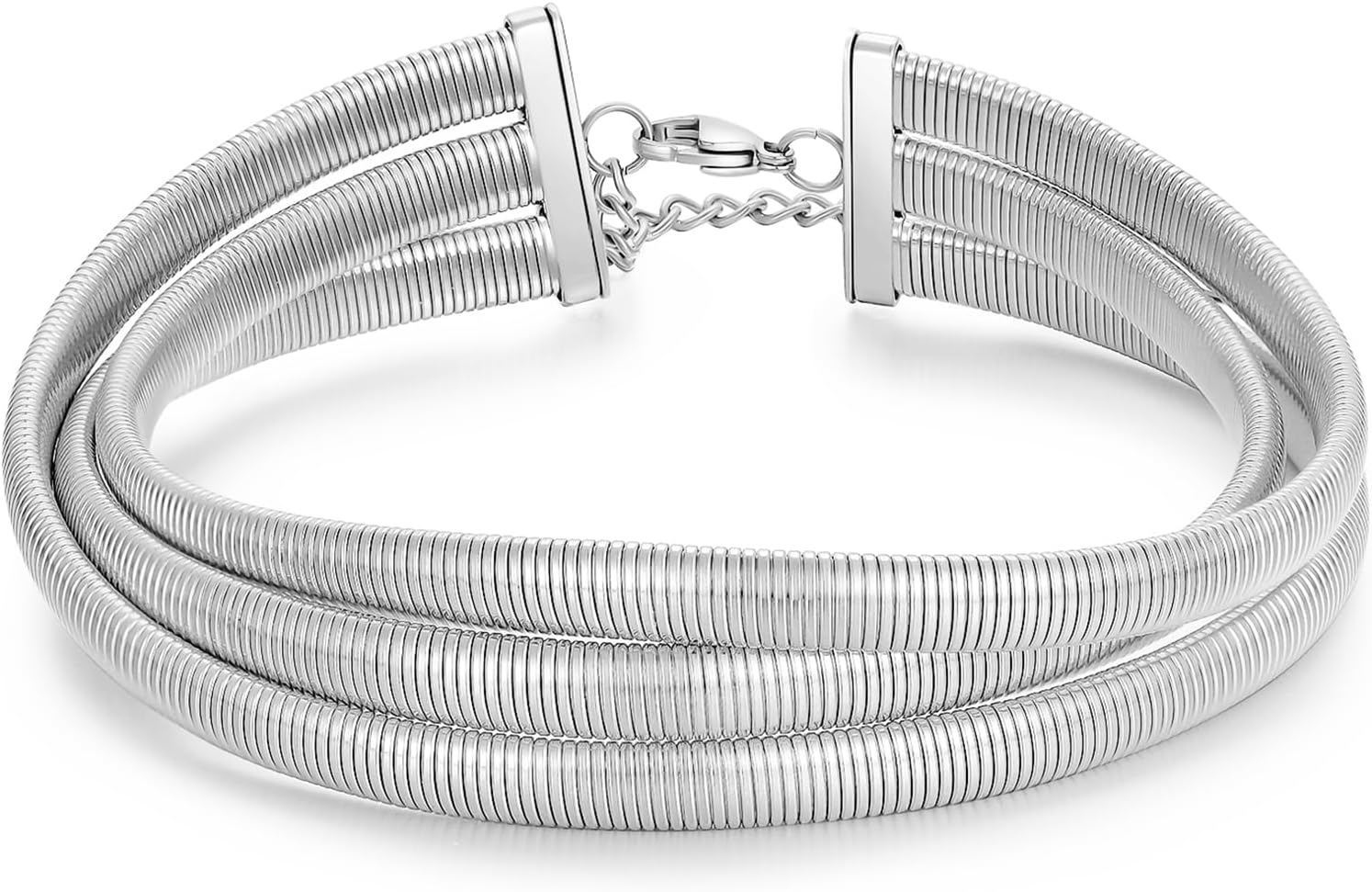 Badu Chunky Gold Stainless Steel Choker Necklace For Women Stretch Snake Shain Non Tarnish Gold Triple Necklace