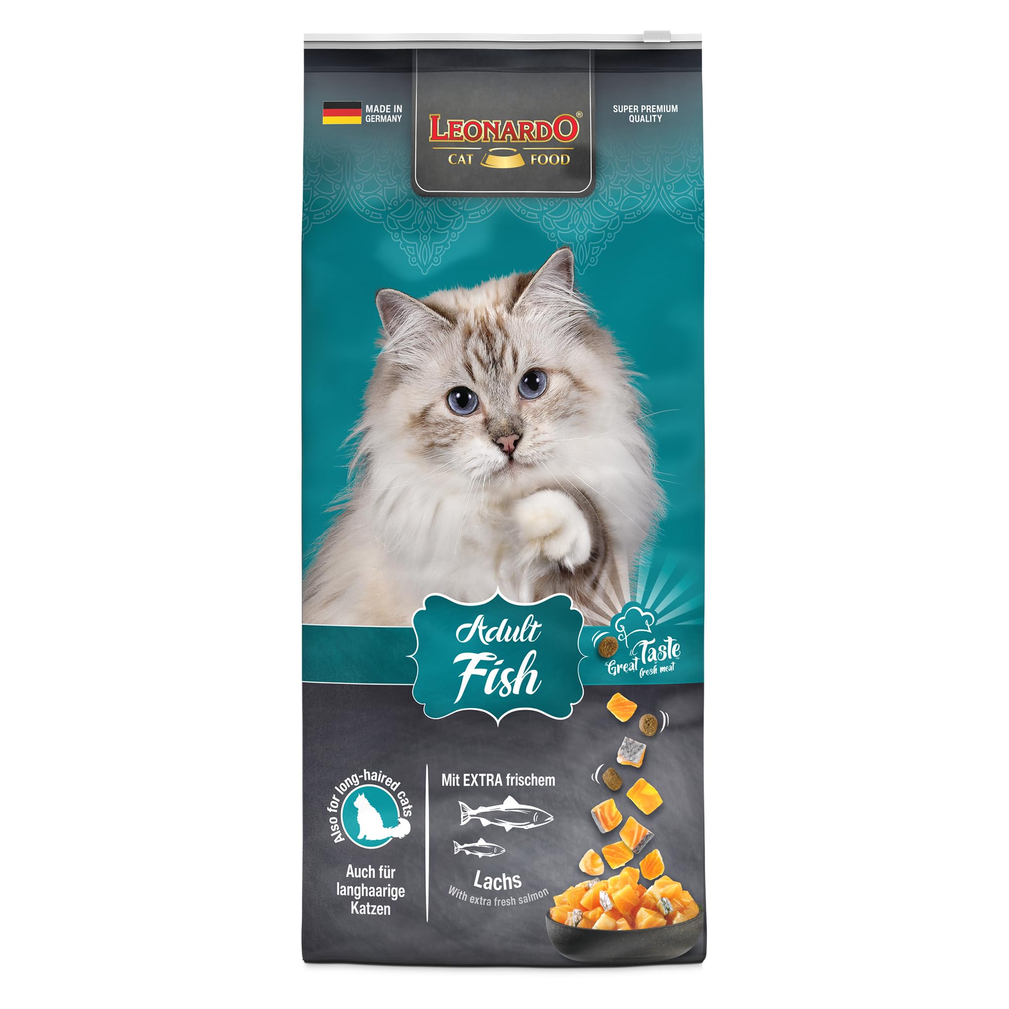 LEONARDO Adult Fish [15kg] Katzenfutter | Trockenfutter für Katzen | Alleinfuttermittel für ausgewachsene Katzen Aller Rassen ab 1 Jahr
