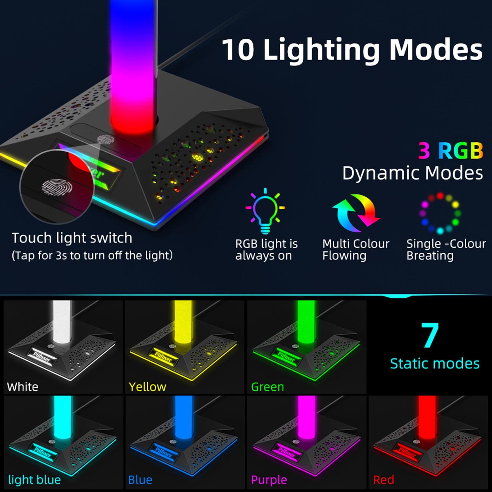 2 x supporto universale per cuffie RGB 3,5 mm, resistente per scrivania, PC, laptop