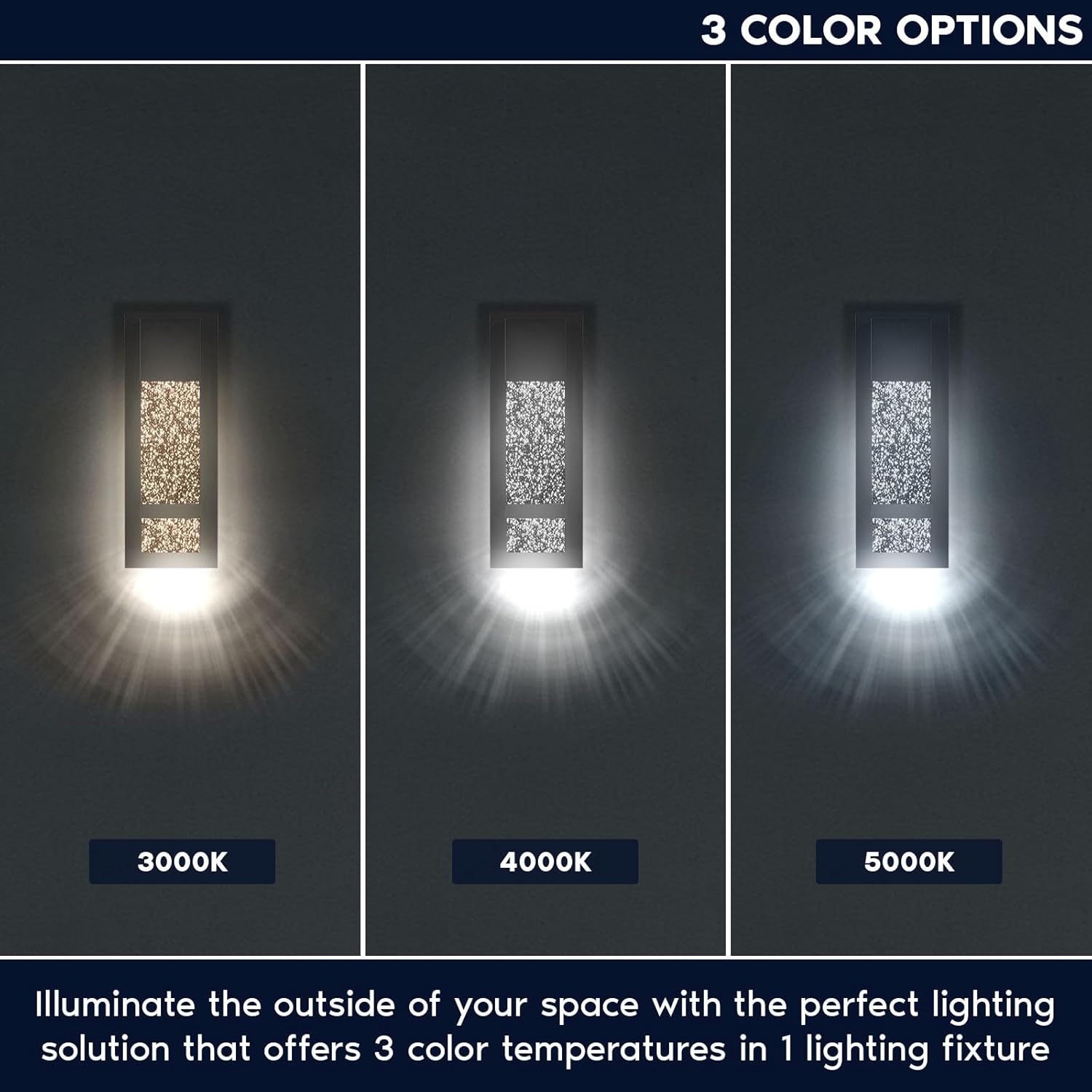 LUXRITE Modern LED Outdoor Wall Light, Seeded Bubble Glass Wall Sconce, 3CCT 3000K 4000K 5000K, 14 Inch, 12W, Black Aluminum, IP65 Waterproof, ETL, Exterior Porch Light, Front Door, Patio (2 Pack)