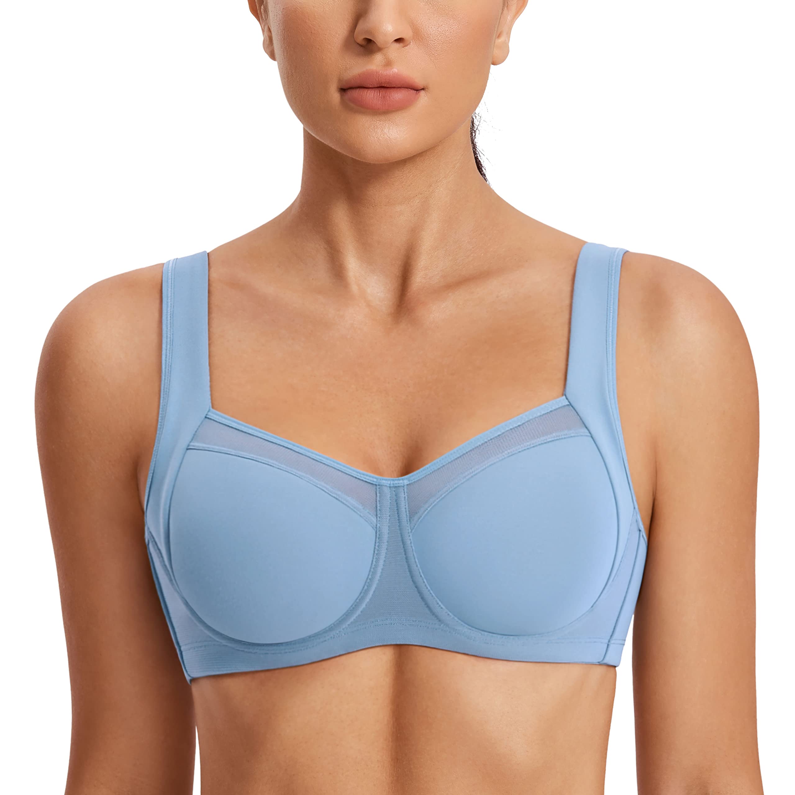 SYROKAN Front Mesh Unlined Sports Bra for Women