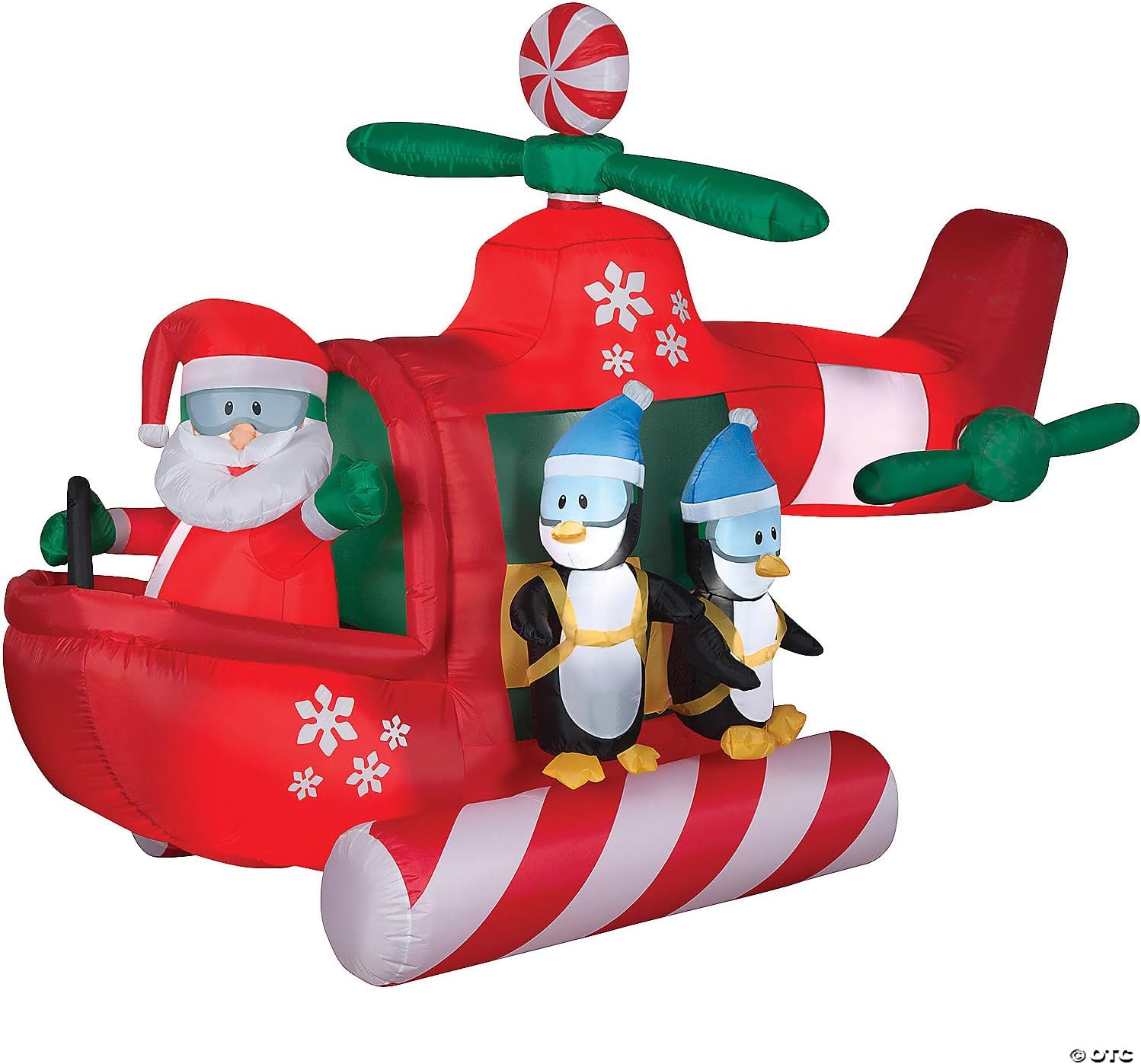 Airblown Inflatables 9' Gemmy Airblown Inflatable Animated Santa's Helicopter w/ Skydiving Penguins Christmas Yard Decoration, Red